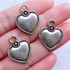 CLEARANCE Silver Heart Charms with Decorative Border | Heart Pendant | Heart Drops | Wedding Favor Charm | Valentine's Day Decoration (3pcs / Tibetan Silver / 17mm x 22mm / 2 Sided)