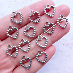 Beaded Heart Charms | Outline Heart Drops | Small Heart Pendant | Valentine's Day Supplies | Wedding Favor Decoration | Love Jewelry (12pcs / Tibetan Silver / 11mm x 13mm / 2 Sided)