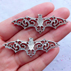 Large Bat Connector Charms | Filigree Bat Pendant | Big Animal Charm | Necklace Links | Gothic Jewellery DIY | Halloween Decoration (2pcs / Tibetan Silver / 54mm x 18mm / 2 Sided)