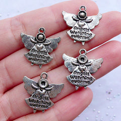 Angel is Watching Over Me Charms | Guardian Angel Pendant | Baptism Gift Decoration | Confirmation Jewelry DIY | First Communion Party Favor Charm (4pcs / Tibetan Silver / 19mm x 20mm / 2 Sided)