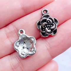 Small Flower Charms | Silver Floral Pendant | Little Flower Drops | Spring Jewellery DIY | Nature Charm | Jewelry Making Craft Supplies (10pcs / Tibetan Silver / 12mm x 15mm)