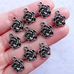 Small Flower Charms | Silver Floral Pendant | Little Flower Drops | Spring Jewellery DIY | Nature Charm | Jewelry Making Craft Supplies (10pcs / Tibetan Silver / 12mm x 15mm)