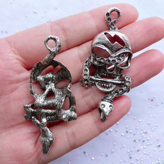 CLEARANCE Large Skull and Snake Charms | Big Gothic Skull Pendant | Halloween Jewellery | Dark Goth Charm (2pcs / Tibetan Silver / 25mm x 55mm)