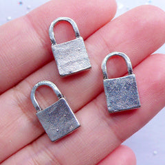 Silver Padlock Charms | Small Key Lock Pendant | Love Lock Jewellery | Charm Bracelet Making | Wedding Favor Tag Charm | Valentine's Day Supplies (3pcs / Tibetan Silver / 8mm x 15mm / 2 Sided)
