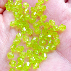 4mm Rhombus Acrylic Beads | Little Bicone Beads | Plastic Faceted Beads | Spacer Beads | Beading Supply | Jewellery Making (100pcs / Transparent Apple Green)