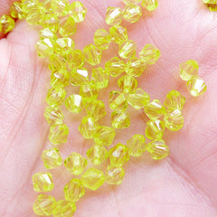 Acrylic Rhombus Beads in 4mm | Little Bicone Beads | Diamond Spacer Beads | Faceted Crystal Bead | Plastic Gemstone Bead Supply (100pcs / Transparent Yellow)