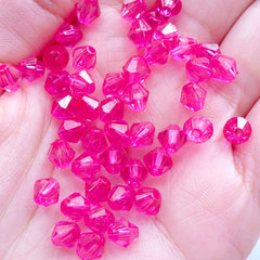 6mm Bicone Beads | Rhombus Beads | Acrylic Gemstone Beads | Faceted Beads | Fake Diamond Beads | Plastic Spacer Beads | Jewelry Making Supplies (80pcs / Transparent Dark Pink / Magenta)