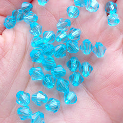 6mm Acrylic Bicone Beads | Faceted Rhombus Beads | Plastic Gemstone Beads | Faux Diamond Beads | Spacer Beads | Craft Supplies (80pcs / Transparent Sky Blue)