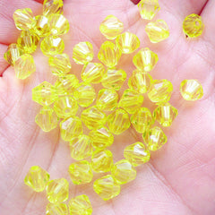 6mm Acrylic Rhombus Beads | Plastic Bicone Beads | Faceted Gemstone Beads | Faux Crystal Beads | Kawaii Spacer Beads | Craft Supply (80pcs / Transparent Yellow)
