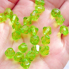 8mm Faceted Rhombus Beads | Plastic Bicone Beads | Faux Gemstone Beads | Acrylic Diamond Beads | Spacer Beads | Beading Jewellery Supplies (50pcs / Transparent Apple Green)