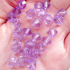 Kawaii Bicone Beads in 8mm | Rhombus Beads | Acrylic Bead Supply | Plastic Gemstone Beads | Faceted Crystal Spacer Beads | Beading Bracelet Making (50pcs / Transparent Purple)