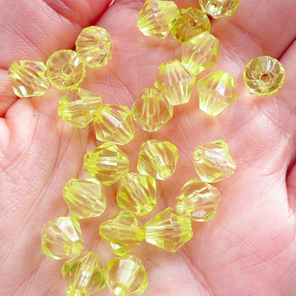 Acrylic Bead Supplies | Plastic Rhombus Beads | 8mm Bicone Spacer Beads | Faceted Crystal Beads | Chunky Jewelry Making | Home Decoration (50pcs / Transparent Yellow)