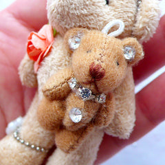 Kawaii Bear Doll Charm | Bear Mom and Child | Stuffed Doll Charm | Animal Toy Charm | Soft Fabric Toy Charm | Plush Doll Charm | Small Cuddly Toy Charm (Light Brown / 40mm x 75mm)