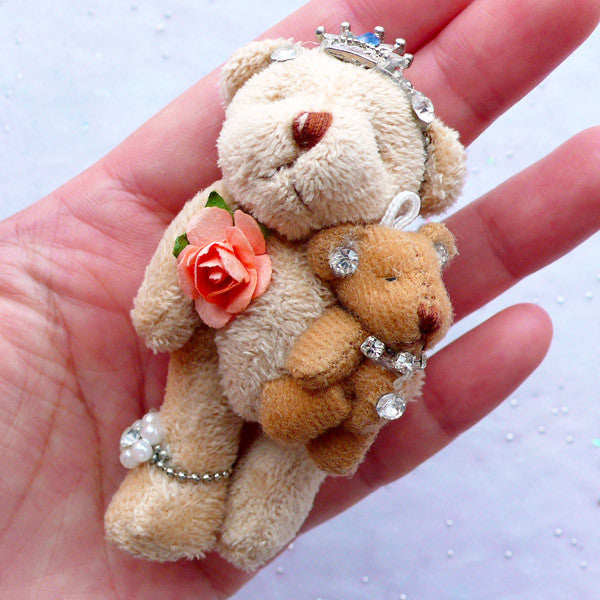 Kawaii Bear Doll Charm | Bear Mom and Child | Stuffed Doll Charm | Animal Toy Charm | Soft Fabric Toy Charm | Plush Doll Charm | Small Cuddly Toy Charm (Light Brown / 40mm x 75mm)