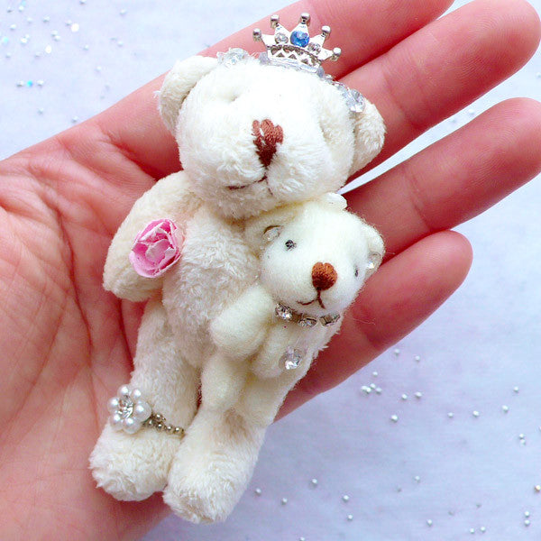 Kawaii Bear Toy Charm | Bear Mother and Son | Stuffed Animal Doll Charm | Soft Toy Charm | Small Fabric Doll Charm | Plush Toy Charm | Cuddly Doll Charm (Cream White / 40mm x 75mm)