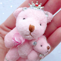 Bear Mother and Child Charm | Stuffed Bear Toy Charm | Small Animal Toy Charm | Soft Doll Charm | Fabric Toy Charm | Plush Doll Charm | Cuddly Toy Charm | Mother's Day Gift (Pink / 40mm x 75mm)