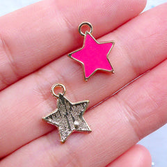Kawaii Star Charms | Enamelled Charms | Enamel Star Pendant | Small Star Drops | Colored Charm | Cute Jewellery Making (3pcs / Gold & Pink / 12mm x 14mm)