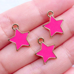 Kawaii Star Charms | Enamelled Charms | Enamel Star Pendant | Small Star Drops | Colored Charm | Cute Jewellery Making (3pcs / Gold & Pink / 12mm x 14mm)