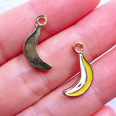 Banana Charms | Kawaii Fruit Pendant | Enamel Food Charm | Enameled Planner Charm | Colorful Charm | Cute Jewellery Making (3pcs / Gold / 9mm x 17mm)