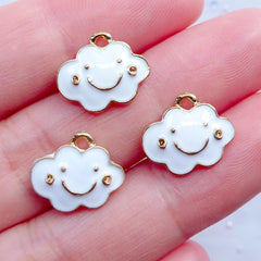 Kawaii Cloud Charms | Enamel Happy Cloud Pendant | Enamelled Planner Charm | Cute Charm | Weather Jewellery DIY (3pcs / Gold & White / 13mm x 11mm)