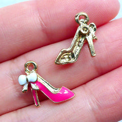 High Heel Charms | Lady Fashion Charms | Shoe Charm | Kawaii Planner Charms | Enamel Charm Supplies | Cute Jewelry DIY | Handbag Charm Making (3pcs / Gold & Pink / 13mm x 13mm)