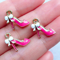 High Heel Charms | Lady Fashion Charms | Shoe Charm | Kawaii Planner Charms | Enamel Charm Supplies | Cute Jewelry DIY | Handbag Charm Making (3pcs / Gold & Pink / 13mm x 13mm)