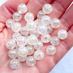 Acrylic Crackle Beads in 10mm | Aurora Borealis Cracked Beads | Round Ball Beads | Transparent Gumball Bead | Chunky Bracelet & Necklace Making (AB Clear White / 25pcs)