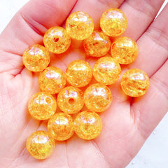 Crackle Beads in 12mm | Cracked Ball Beads | Kawaii Acrylic Beads | Round Chunky Beads | Plastic Bubblegum Beads | Gumball Beads | Aurora Borealis Bracelet & Necklace DIY (AB Clear Orange / 15pcs)
