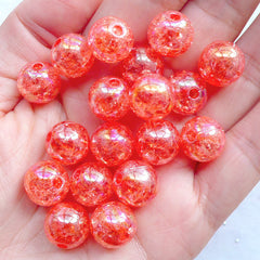 CLEARANCE Cracked Beads in 12mm | Crackle Ball Beads | Acrylic Round Beads | Kawaii Bubblegum Beads | Plastic Chunky Beads | Holographic Gumball Beads | Cute Bracelet & Necklace Making (AB Clear Coral Pink / 15pcs)