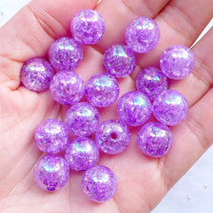 Kawaii Bubblegum Beads | 12mm Crackle Round Beads | Plastic Cracked Beads | Acrylic Gum Ball Beads | Cute Beads | Chunky Necklace & Bracelet Making (AB Clear Purple / 15pcs)