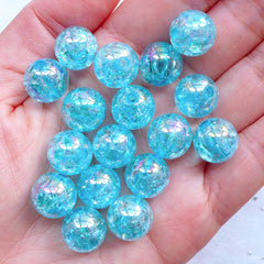 Kawaii Beads | 12mm Bubblegum Crackle Beads | Cracked Plastic Beads | Acrylic Gumball Beads | Cute Round Beads | Iridescent Beads | Chunky Jewellery Making (AB Clear Blue / 15pcs)
