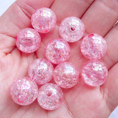 Cute Bead Supplies | 14mm Cracked Bubblegum Beads | Crackle Gumball Beads | Chunky Round Beads | Aurora Borealis Acrylic Beads | Plastic Ball Beads (AB Clear Light Pink / 10pcs)