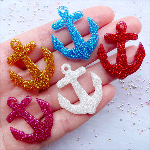 CLEARANCE Glittery Anchor Cabochon Charms | Kawaii Resin Pendant with  Glitter | Nautical Jewellery Making | Decoden Cabochons | Phone Case Deco 