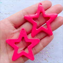 CLEARANCE Big Star Charms | Resin Star Pendant | Kawaii Kitsch Jewelry Making | Decora Kei Decoration | Harajuki Kei & Pop Kei Supplies (2 pcs / Dark Pink / 46mm x 44mm / Flat Back)