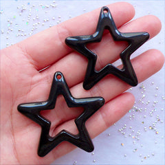 Large Star Resin Charms | Kawaii Star Pendant | Kitsch Jewellery Making | Kawaii Crafts | Harajuki Kei Decoration | Pop Kei & Decora Kei Supplies (2 pcs / Black / 46mm x 44mm / Flat Back)