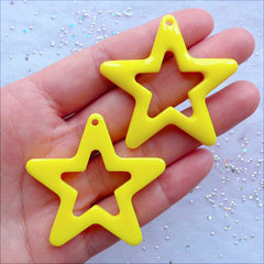 Huge Star Outline Charms | Hollow Star Resin Pendant | Kawaii Jewellery DIY | Pop Kei Decoration | Decora Kei & Harajuki Kei Supplies (2 pcs / Yellow / 46mm x 44mm / Flat Back)