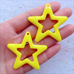 Huge Star Outline Charms | Hollow Star Resin Pendant | Kawaii Jewellery DIY | Pop Kei Decoration | Decora Kei & Harajuki Kei Supplies (2 pcs / Yellow / 46mm x 44mm / Flat Back)