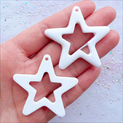 CLEARANCE Hollow Star Charms | Outline Star Pendant | Decora Kei Jewelry DIY | Kawaii Pop Kei Deco | Harajuki Kei Embellishments (2 pcs / White / 46mm x 44mm / Flat Back)