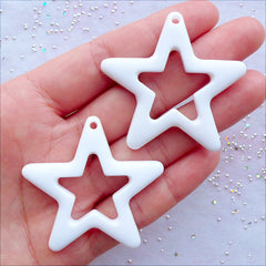 CLEARANCE Hollow Star Charms | Outline Star Pendant | Decora Kei Jewelry DIY | Kawaii Pop Kei Deco | Harajuki Kei Embellishments (2 pcs / White / 46mm x 44mm / Flat Back)