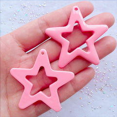 CLEARANCE Resin Star Charms | Star Outline Pendant | Pop Kei Jewelry DIY | Kawaii Decora Kei | Harajuki Kei Deco | Craft Supplies (2 pcs / Pink / 46mm x 44mm / Flat Back)