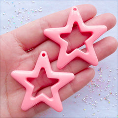 CLEARANCE Resin Star Charms | Star Outline Pendant | Pop Kei Jewelry DIY | Kawaii Decora Kei | Harajuki Kei Deco | Craft Supplies (2 pcs / Pink / 46mm x 44mm / Flat Back)