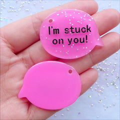 I'm Stuck On You Speech Bubble Charms with Glitter | Glittery Resin Pendant | DIY Gift for Her | Valentines Day Supplies | Kawaii Cabochon | Kitsch Decoden Phone Case (2 pcs / Hot Pink / 40mm x 30mm / Flat Back)