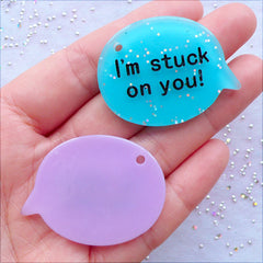 I'm Stuck On You Cabochons | Glitter Bubble Speech Pendant | Glittery Word Charm | Message Jewelry DIY | Valentines Day Decoden | Kawaii Keychain Making | Kitsch Resin Pieces (4 pcs / Assorted Mix / 40mm x 30mm / Flat Back)