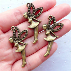 CLEARANCE Bronze Fairy Charms | Fay Pendant | Fae Jewellery Making | Fairytale Jewelry DIY | Zipper Pull Charm | Keychain Charm | Bag Charm (3pcs / Antique Bronze / 21mm x 39mm)