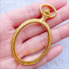 Open Bezel Charm | Oval Pocket Watch Pendant | Hollow Pocketwatch Charm | Kawaii Outline Charm | UV Resin Filling | Epoxy Resin Craft Supplies | Resin Jewelry DIY (1 piece / Gold / 38mm x 66mm / 2 Sided)