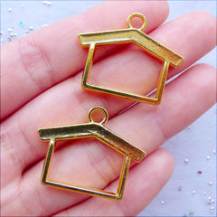 Kawaii Open Bezel Charms | Outline House Pendant | Hollow House Charm | Charm for Resin Filling | UV Resin Crafts | Epoxy Resin Jewelry Supplies (2 pcs / Gold / 29mm x 23mm / 2 Sided)
