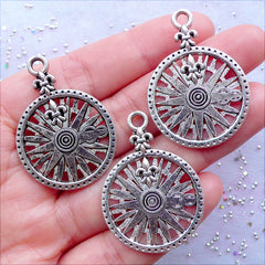Fleur de Lis Compass Charms | Nautical Navigation Pendant | Assemblage Steampunk Jewellery | Jewelry for Scout | Keychain Charm DIY | Bag Charm Making (3 pcs / Tibetan Silver / 26mm x 37mm)