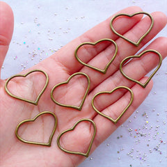 Outline Heart Charm Connector | Hollow Heart Pendant | Charm Bracelet Making | Love Jewellery | Valentine's Day Decor | Wedding Supplies | Gift Decoration (8 pcs / Antique Bronze / 28mm x 22mm / 2 Sided)