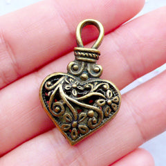 CLEARANCE Filigree Hollow Heart Charm with Floral Pattern | Flower Heart Pentant | Love Charm | Wedding Supplies | Valentine's Day Decor | Favor Charms | Packaging Decoration | Zakka Jewellery Making (1 Piece / Antique Bronze / 20mm x 31mm / 2 Sided)