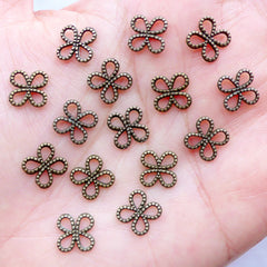 Tiny Flower Charm Connector | Four Leaf Clover Outline Charm | Outlined Buttefly Charm | Mini Chinese Knot Connetor | Charm Bracelet Making | Jewellery Craft Supplies (15pcs / Antique Bronze / 10mm x 8mm / 2 Sided)